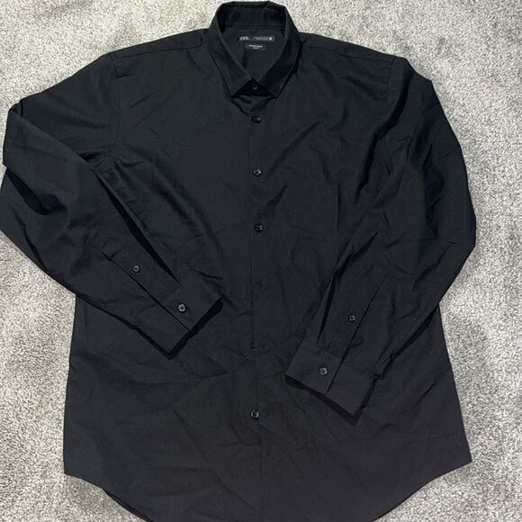 New ZARA Black Active Fabric Slim Fit Long Sleeve Button Down Shirt XL Poly - Picture 9 of 9